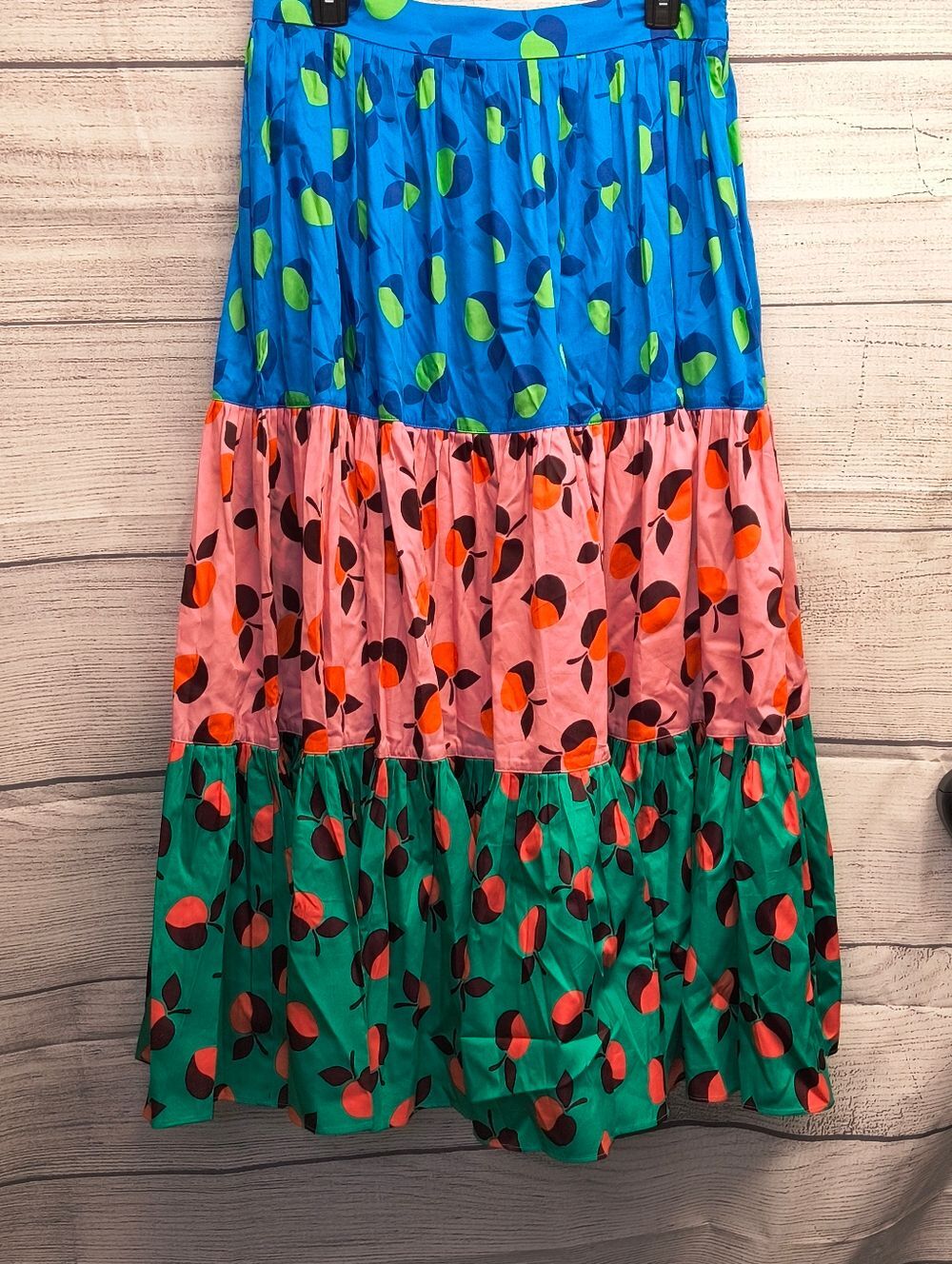kate spade Colorblock Tiered Midi Skirt in Blue, Pink, Green with Orange Accents